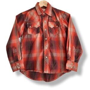 WRANGLER Western Pearl Snap Button Plaid Shirt Kids Sz M